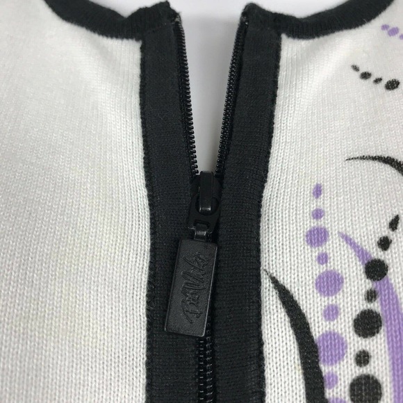 Bob Mackie Cardigan Women Sz S Cotton Blend White Purple Floral Full Zip Sweater - Picture 6 of 10